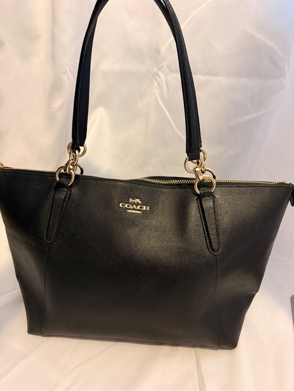 COACH Black Leather Tote with Gold Accents